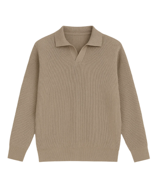 Breathable Knitted V Neck Polo Sweater