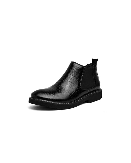 Black Faux Croc Leather Chelsea Boots
