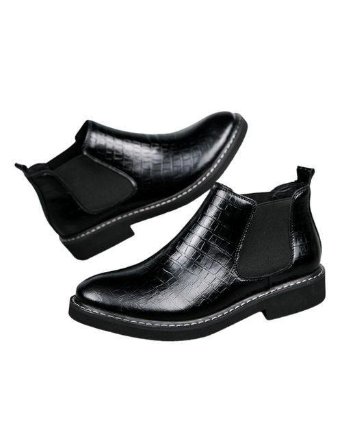 Black Faux Croc Leather Chelsea Boots